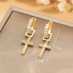 Brass Micro Pave Cubic Zirconia Hoop Dangle Earrings&nbsp;WGB4EB7-01