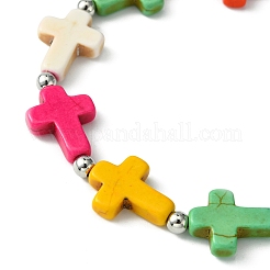 Synthetic Turquoise Cross Beaded Stretch Bracelets&nbsp;BJEW-TA00399