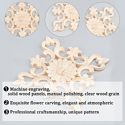 Natural Solid Wood Carved Onlay Applique Craft&nbsp;WOOD-WH0101-64