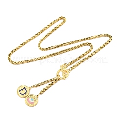 Ion Plating(IP) 304 Stainless Steel Blue Enamel Letter & Eye Pendant Wheat Chain Necklaces&nbsp;STAS-Z102-01G-D