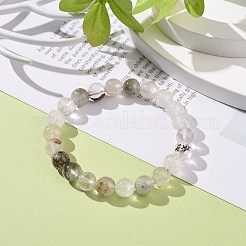 Natural Green Lodolite Quartz/Garden Quartz Round Beaded Stretch Bracelet&nbsp;BJEW-JB08919-02