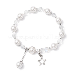 Shell Pearl & Glass Round Beaded Bracelets&nbsp;BJEW-JB11857-01