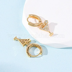 Wine Glass Brass Micro Pave Cubic Zirconia Dangle Hoop Earrings&nbsp;EJEW-F384-16G-01