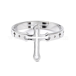 Non-Tarnish 304 Stainless Steel Hollow Out Cross Adjustable Ring for Women&nbsp;RJEW-I097-05P