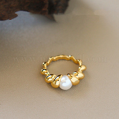 Twist Brass & Plastic Pearl Finger Rings&nbsp;WG278BB-01