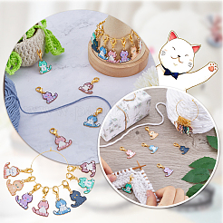 16Pcs 8 Style Cat Shape Alloy Enamel Pendant Locking Stitch Markers&nbsp;HJEW-SC00031