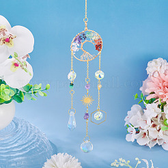 1Pc Wire Wrapped Alloy & Natural Mixed Stone Tree of Life Hanging Suncatchers&nbsp;HJEW-TA0001-46C