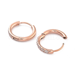 Ion Plating(IP) 316 Surgical Stainless Steel Pave Clear Cubic Zirconia Hoop Earrings Women&nbsp;EJEW-A109-01A-RG