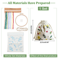 DIY Flower Pattern Drawstring Linen Fabric Bag Embroidery Starter Kit&nbsp;DIY-WR0001-76