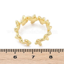 Flower Brass Open Cuff Rings for Women&nbsp;RJEW-R011-09G-01