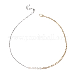 Natural Cultured Freshwater Pearl Rice Beaded Pendant 304 Stainless Steel Cable Chain Double Layer Necklaces&nbsp;NJEW-JN05681