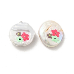 Flat Round Enamel Natural Cultured Freshwater Pearl Beads&nbsp;BSHE-G028-01A