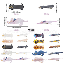 10Pcs 10 Styles Cute Cat Cellulose Acetate(Resin) Alligator Hair Clip&nbsp;OHAR-GF0001-20