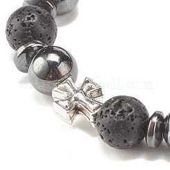 4Pcs 4 Color Natural Lava Rock & Synthetic Hematite Stretch Bracelets Set&nbsp;BJEW-JB07881