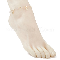 3Pcs 3 Styles Round ABS Imitation Pearl Beads & 304 Stainless Steel Link Chain Moon Star Cross Tassel Anklets for Women&nbsp;AJEW-AN00738