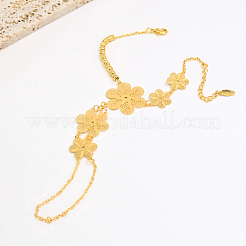 Vintage Brass Carved Hollow 6-Petal Flower Hand Chain Ring Bracelets for Women&nbsp;FB4811-2