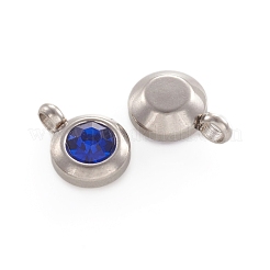 Trendy Original Color 304 Stainless Steel Grade A Rhinestone Flat Round Charm Pendants&nbsp;RB-M030-06O