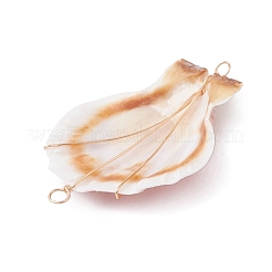 Natural Scallop Shell Copper Wire Wrapped Connector Charms&nbsp;PALLOY-TA00199