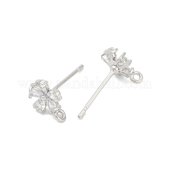Brass Micro Pave Clear Cubic Zirconia Stud Earring Findings&nbsp;KK-Z099-02P-01