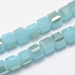 Imitation Jade Faceted Cube Half Rainbow Plated Electroplate Glass Beads Strands&nbsp;EGLA-E041-2mm-HR07