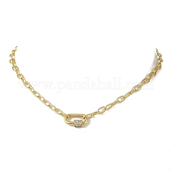 Brass Paperclip Chain Necklaces with Rectangle Brass Micro Pave Clear Cubic Zirconia Screw Carabiner Lock Charms&nbsp;NJEW-JN06410