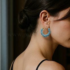 3 Pairs 3 Colors Alloy Glass Seed Beads Hoop Earrings&nbsp;EJEW-GO0007-005B