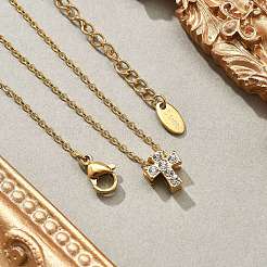 304 Stainless Steel Crystal Rhinestone Pendant Cable Chain Necklaces for Women&nbsp;LS-NJEW-C062-01D-G