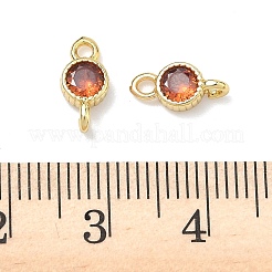 Brass Pave Cubic Zirconia Flat Round Connector Charms&nbsp;KK-P348-11G-06