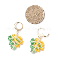 304 Stainless Steel Glass Seed Beads Leaf Hoop Earring & Stud Earring Sets&nbsp;EJEW-MZ00536