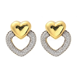 Brass Micro Pave Clear Cubic Zirconia Stud Earrings&nbsp;EJEW-F359-03G-02