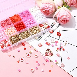 Valentine's Day DIY Polymer Clay Beads & Alloy Enamel Charm Stretch Bracelets Making Kits&nbsp;DIY-YW0012-66