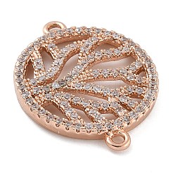Rack Plating Brass Micro Pave Clear Cubic Zirconia Flat Round with Tree Connector Charms&nbsp;KK-A234-034RG