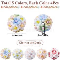 20Pcs 5 Colors Luminous Polymer Clay Rhinestone Flower Beads&nbsp;RESI-SC0005-56