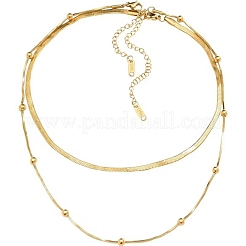 304 Stainless Steel Herringbone & Satellite Chains Double Layer Necklaces&nbsp;BJEW-K257-05G
