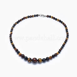 Natural Tiger Eye Graduated Beads Necklaces and Bracelets Jewelry Sets&nbsp;SJEW-L132-09