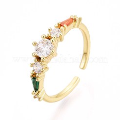 Brass Micro Pave Cubic Zirconia Cuff Rings for Women&nbsp;KK-T071-69G