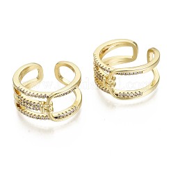 Brass Micro Pave Clear Cubic Zirconia Cuff Rings&nbsp;RJEW-S044-101-NF