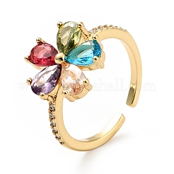 Colorful Cubic Zirconia Flower Open Ring&nbsp;KK-D080-12G