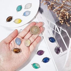 14Pcs 7 Styles Brass Natural Gemstone Connector Charms&nbsp;G-FH0001-79