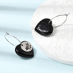 Natural Obsidian & 304 Stainless Steel Hoop Earrings for Women&nbsp;EJEW-G475-02P-05