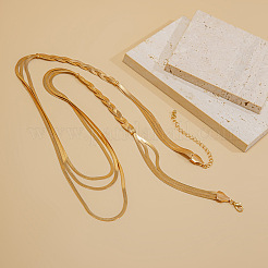 Brass Flat Snake Chain 3 Layer Necklaces for Women&nbsp;WG257F5-01