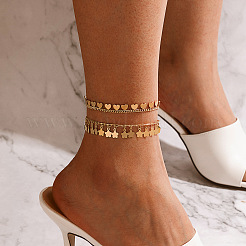 Alloy Flower & Heart Tassel Double Layer Anklets for Women&nbsp;FS-WGDC043-01