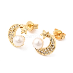 Moon Brass Micro Pave Clear Cubic Zirconia Stud Earrings&nbsp;EJEW-A135-31G