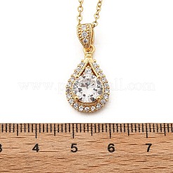 Brass Micro Pave Clear Cubic Zirconia Teardrop Pendant Neckalces for Women&nbsp;NJEW-S448-13G
