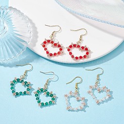 Glass Beaded Heart Dangle Earrings with 304 Stainless Steel Pins&nbsp;EJEW-JE05328