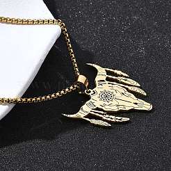 Punk Style 201 Stainless Steel Laser Cut Cattle Head Pendant Box Chain Necklaces for Women Men&nbsp;NJEW-E156-04G