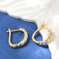 Brass Clear Cubic Zirconia Hoop Earrings&nbsp;EJEW-Q016-15G
