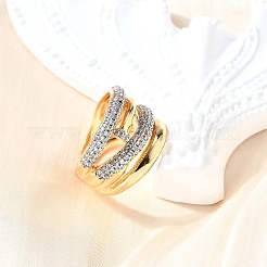 Brass Micro Pave Cubic Zirconia Adjustable Cuff Rings&nbsp;RJEW-V007-04GP