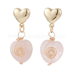5 Pair 5 Style Natural Rose Quartz Heart Dangle Stud Earrings&nbsp;EJEW-JE05083
