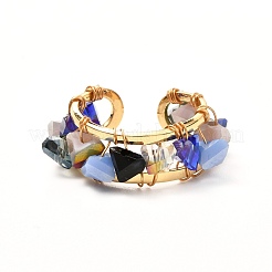 Glass Chip Beads Cuff Ring for Teen Girl Women&nbsp;RJEW-JR00398